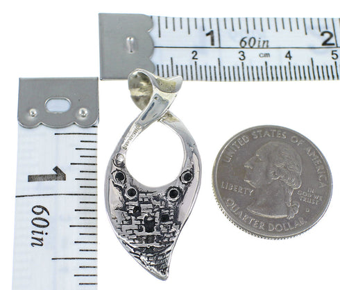 Turquoise Inlay Authentic Sterling Silver Reversible Water Waves Pendant VX55365